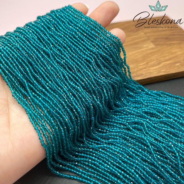 2 мм Бусины стекло темно-бирюзовое алмазная огранка