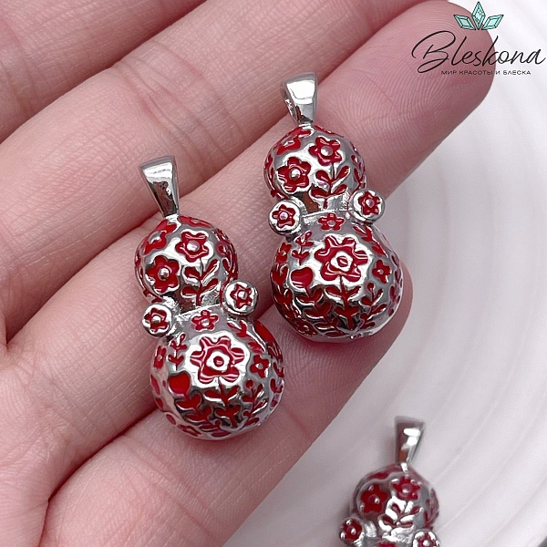 29,5*13,5 мм Цвет серебро, Подвеска Неваляшка цветочки красная эмаль