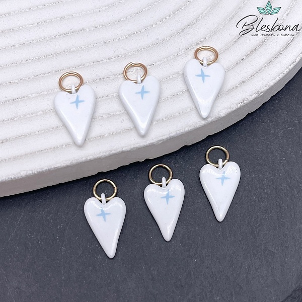 15,5*10 мм, Цвет золото, Подвеска сердце белое звезда эмаль