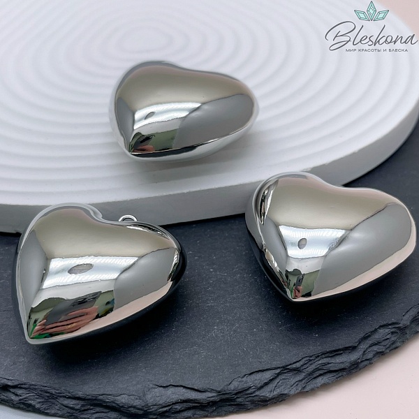 42*40 мм Цвет серебро, Подвеска сердце объемное гладкое