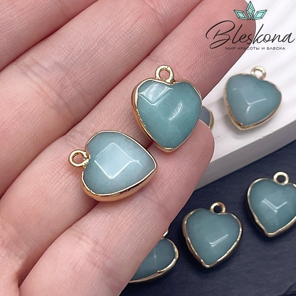 15*15 мм Подвеска Сердце Кварц зеленый тонированный огранка золото
