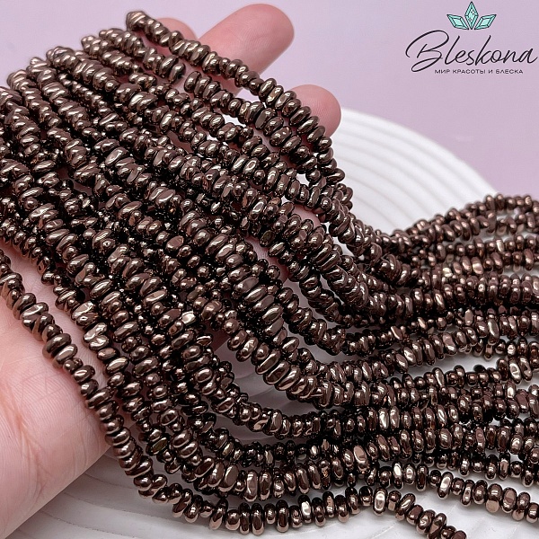 5-6 мм Гематин сколы шлифованные, коричневый (шоколадный), имитация