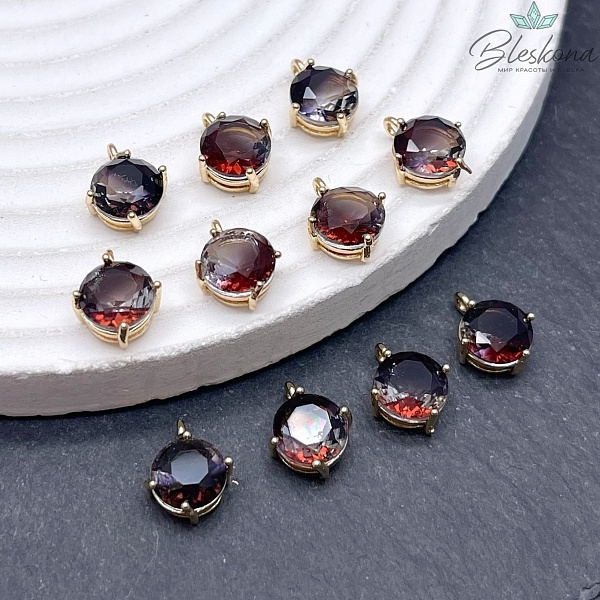 9 мм, цвет золото, Подвеска круг коричневый в обрамлении