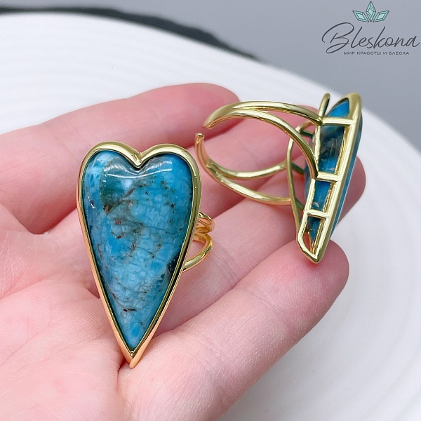 21мм,Цвет золото, Кольцо сердце 34*18,3мм  Апатит безразмерное 
