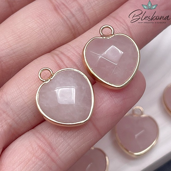 16,5*19,5 мм,Цвет золото,Подвеска Сердце Розовый кварц огранка