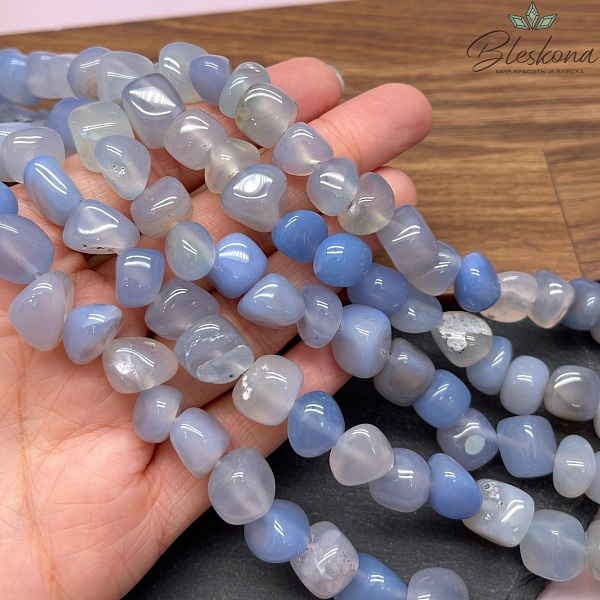 Агат  бледно- синий (тонированный) галтовка (7-12)*(10-13) мм 