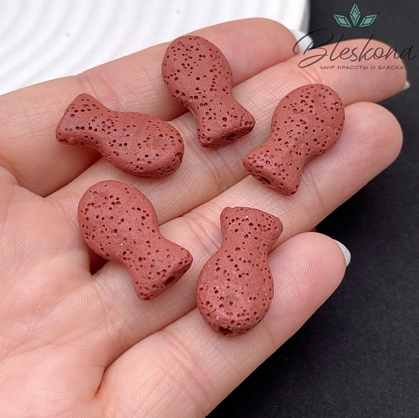 Бусина рыбка Лава Вулканическая красная 22*12 мм