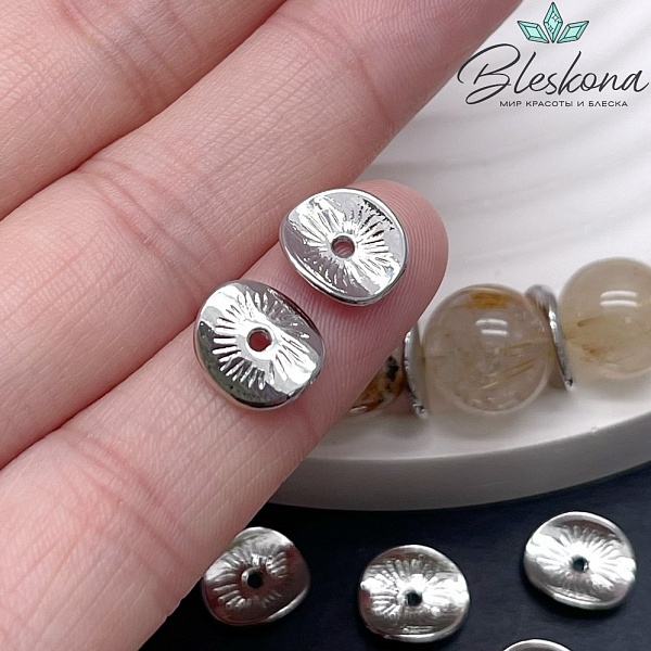 10*9 мм Цвет серебро, Бусина-разделитель Волна полоски уп.10 шт. 