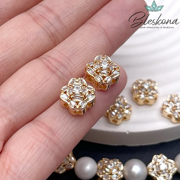 10,6 мм Цвет золото, Бусина Цветок цирконы