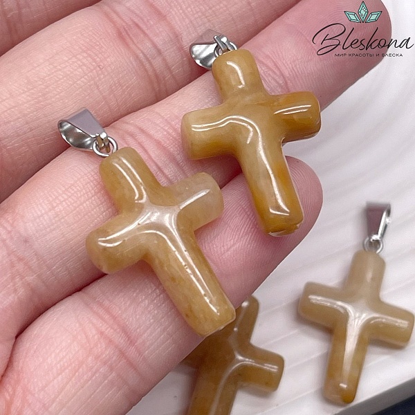 Подвеска крест Агат (Сарадоникс), цвет серебро 28,5*18 мм