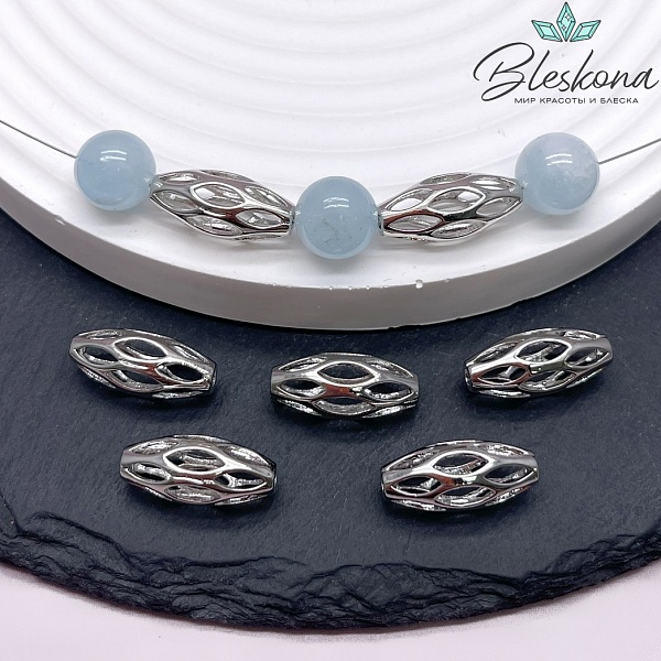 18*7,5 мм Цвет серебро, Бусина рис резной