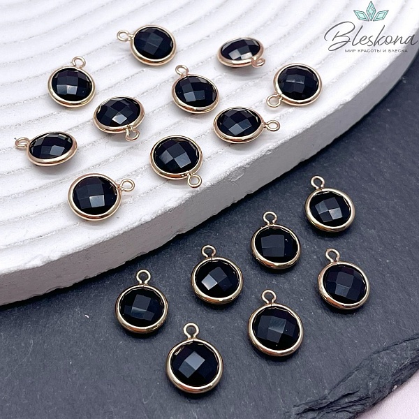 9 мм, Подвеска круг черный , цвет золото