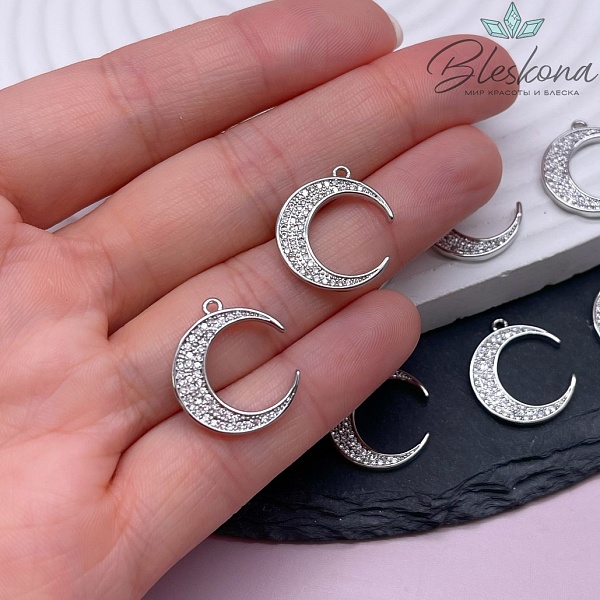 19*16,5 мм Цвет серебро, Подвеска полумесяц с цирконами