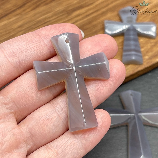 Подвеска крест Агат серый 46,5*35 мм