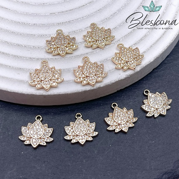 13*13 мм Цвет золото, Подвеска лотос белые цирконы