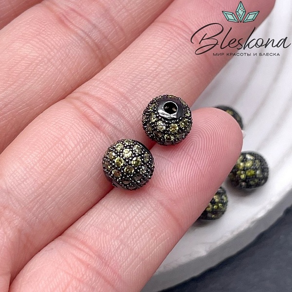 8 мм Бусина с цирконами, цвет черный