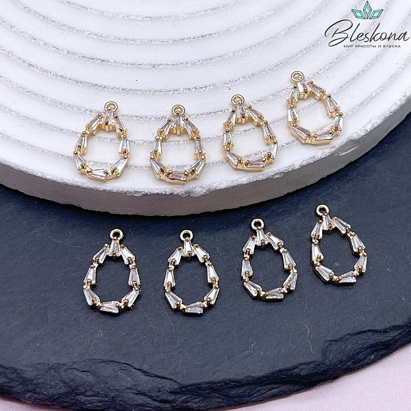 16*10 мм Цвет золото, Подвеска капля цирконы