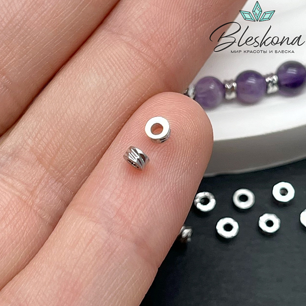 3*1,6 мм Цвет серебро, Бусина-разделитель резная уп.10 шт.