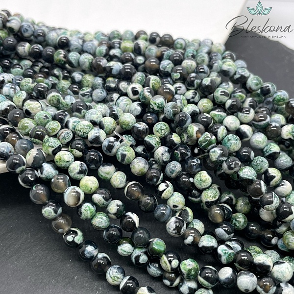 Агат черный зеленые разводы (имитация) 6 мм