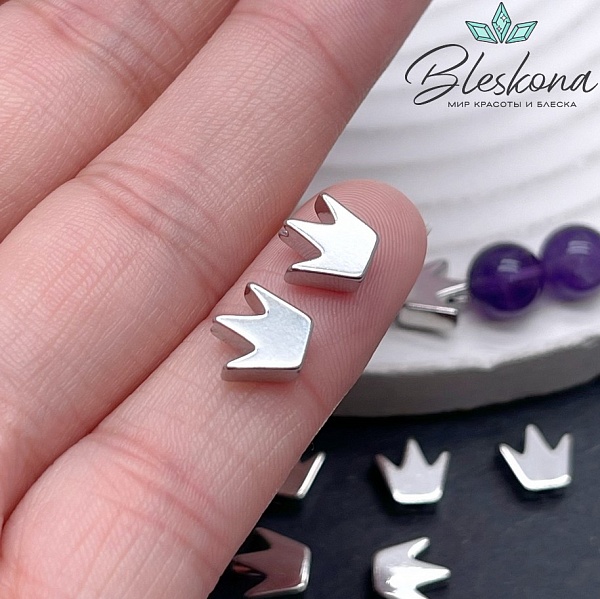 8*8мм, Цвет серебро, Бусина корона гладкая 