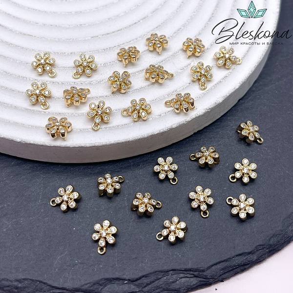 8,5*6 мм Цвет золото, Подвеска цветок цирконы