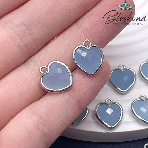 12*13мм,Цвет серебро,Подвеска Сердце Кварц тонированный голубой огранка