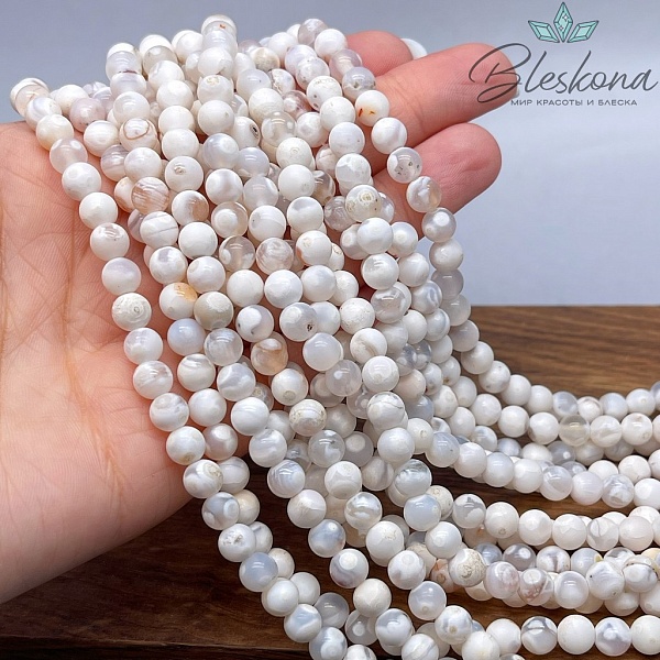 Агат белый с узором 6 мм