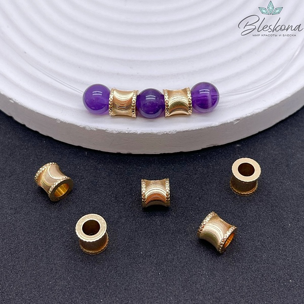 7*7,5 мм Цвет золото, Бусина цилиндр резная 