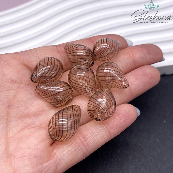 20*14 мм Бусина капля стекло коричневое черные полосы