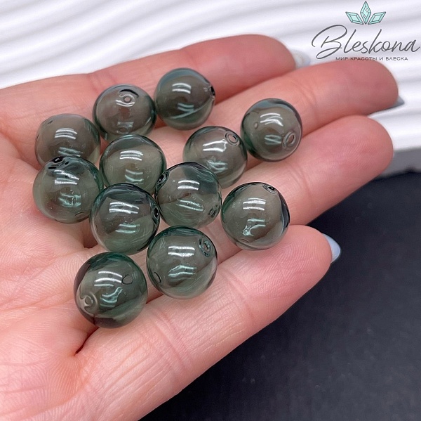 12 мм Бусина шар стекло темно- зеленое