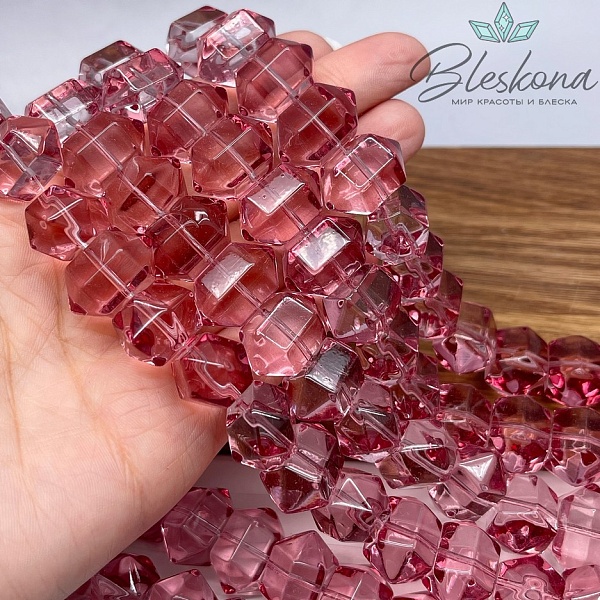 12*19 мм Бусины фриформ огранка, цвет розовый, стекло