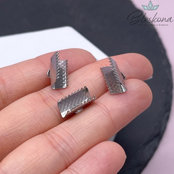 13*8 мм, Цвет серебро, Зажим-Концевик для шнура 