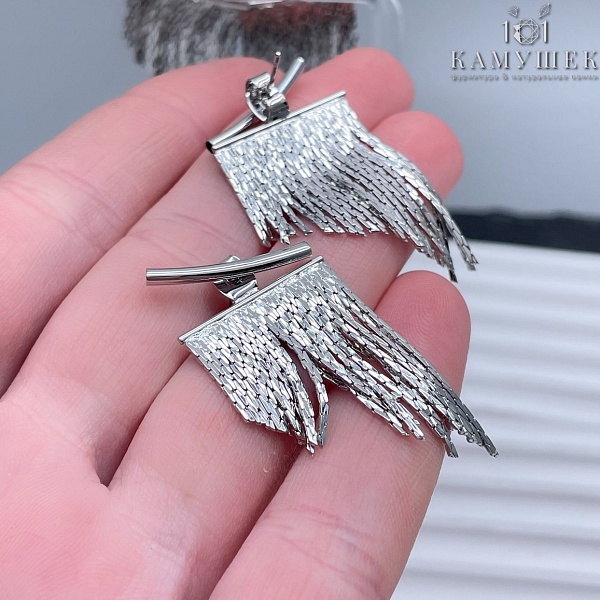 Пусеты шторки, цвет серебро 37,4*20 мм