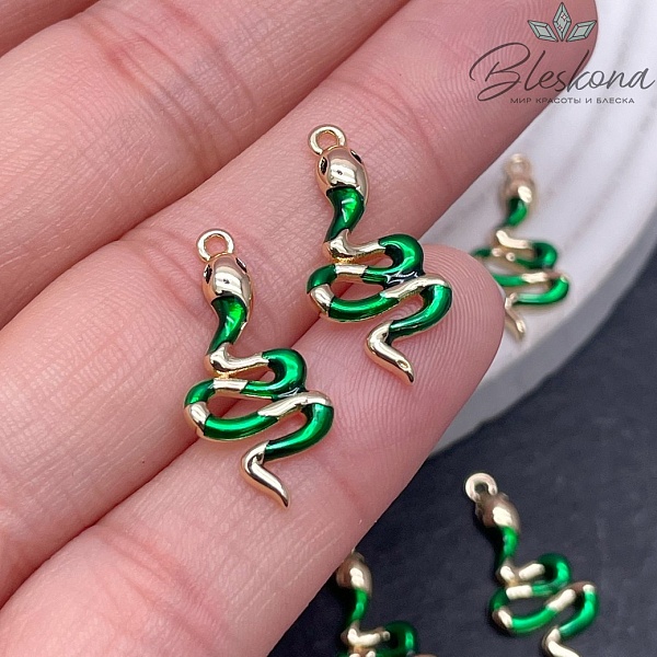 21,5*10,5 мм Цвет золото, Подвеска Змея зеленая эмаль 