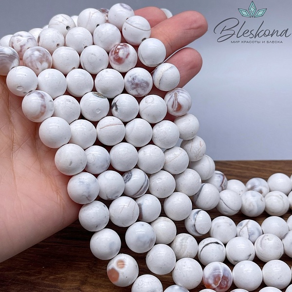 Агат белый с узором №1 12,5 мм