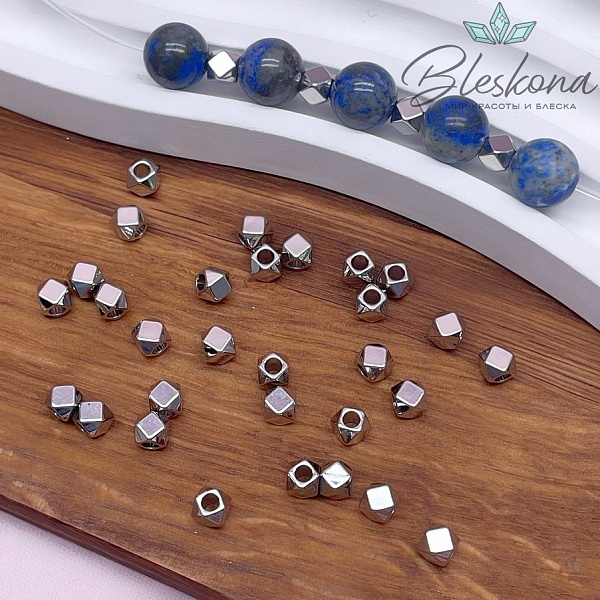 4 мм Цвет серебро, Бусина бочонок огранка