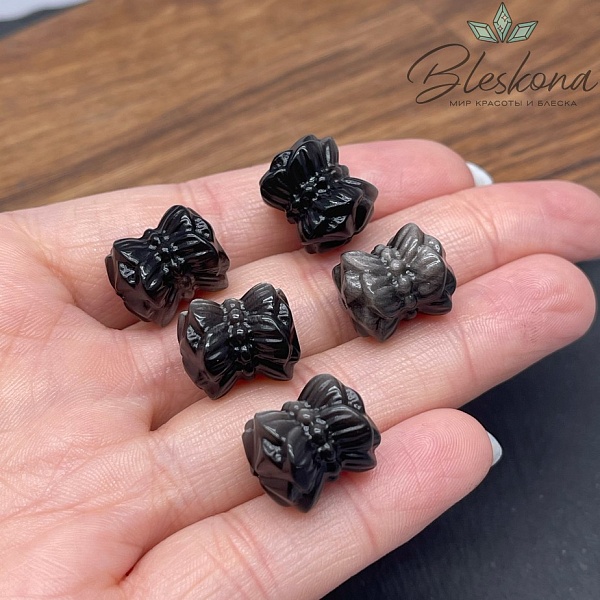 Резная бусина Бант Обсидиан серебристый 13*15 мм