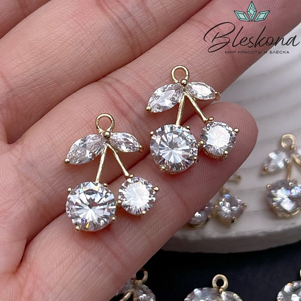 18,6*15,2 мм Цвет золото, Подвеска вишня цирконы 