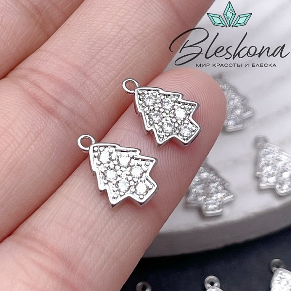 12*8,5 мм Цвет серебро, Подвеска Елка цирконы