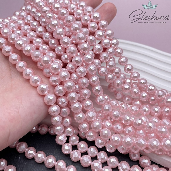 Жемчуг Майорка  огранка, цвет розовый 8 мм