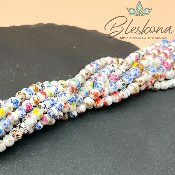 6 мм Керамика Бусина роспись гжель №16