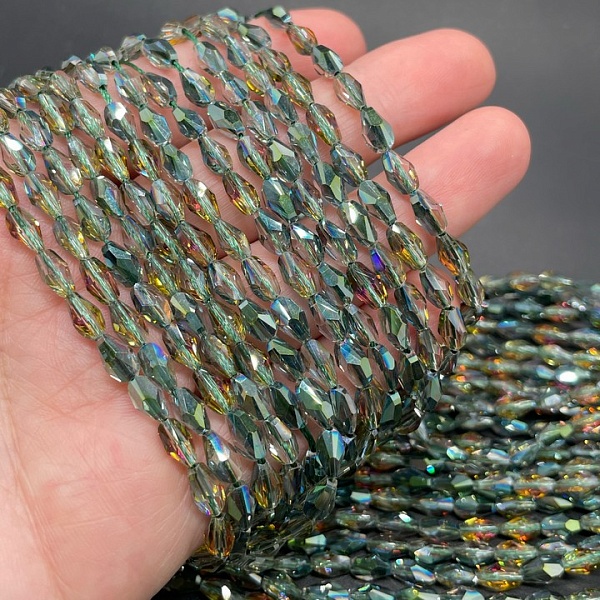 4*7,5 мм Стекло Lux, ракушка мини, цвет серо- зеленый хамелеон