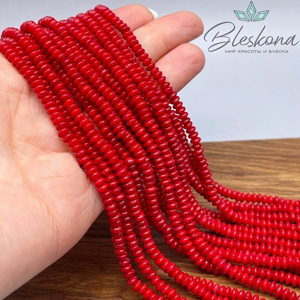 Коралл красный рондели (Коралловые водоросли) №1 2*4 мм 