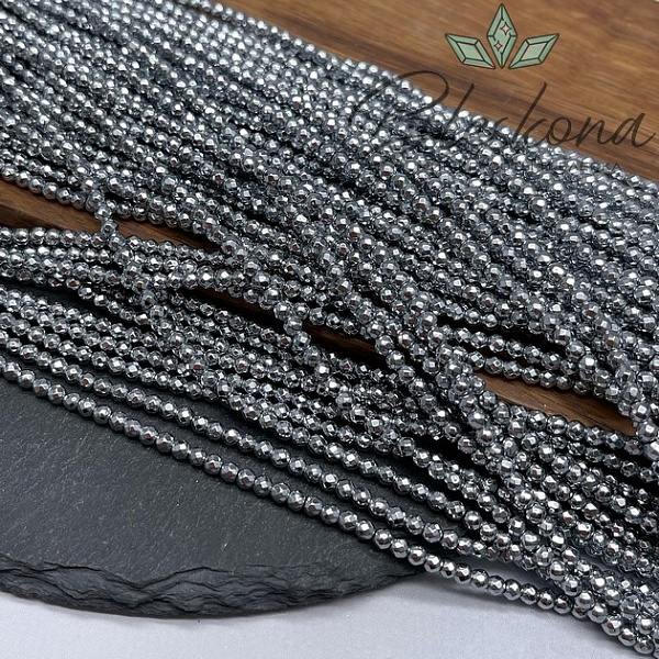 3 мм Гематин имитация огранка, цвет темное серебро