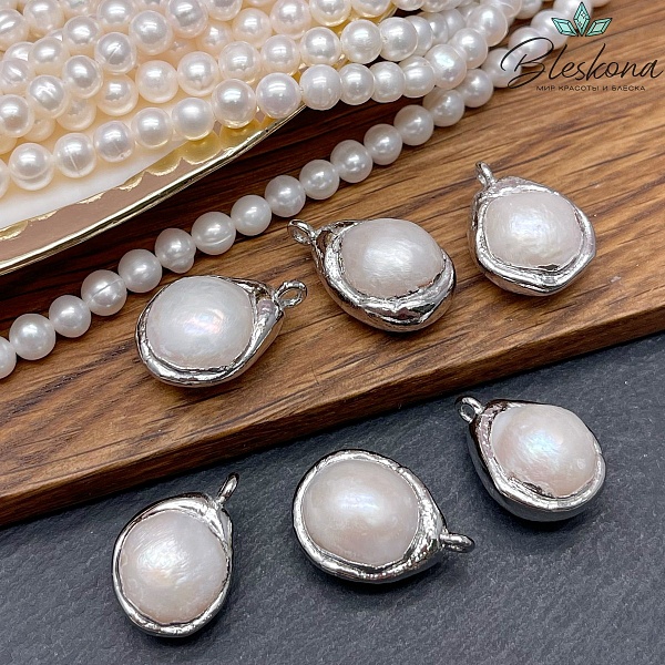 (19-20)*(14-15) мм Цвет серебро, Подвеска с жемчугом