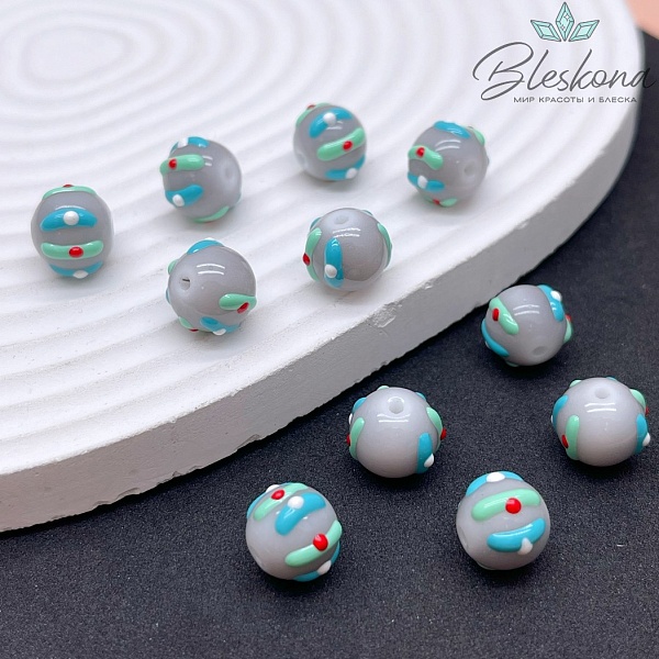 10 мм Бусина шар серый полоски