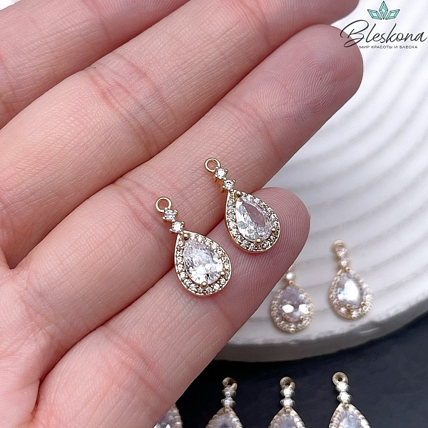 16*7,6 мм Цвет золото, Подвеска капля цирконы 