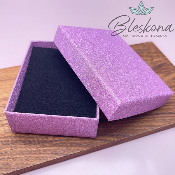 Коробка Фиолетовая блестки черная подложка 9*7*3 см