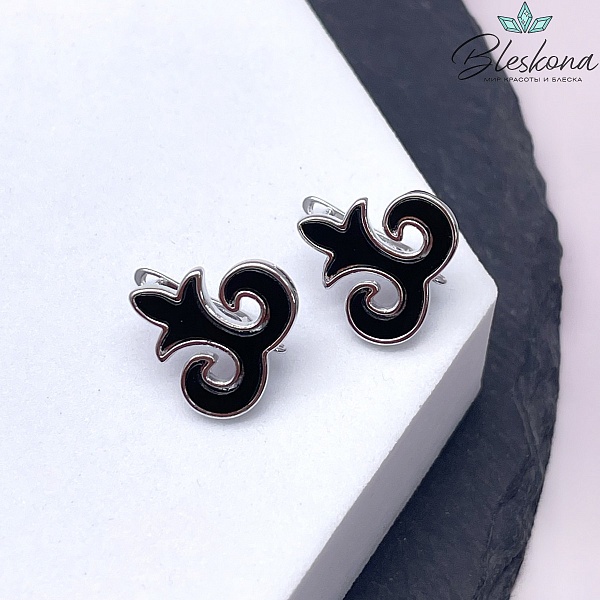 15*16 мм Цвет серебро, Швензы Этно черная керамика