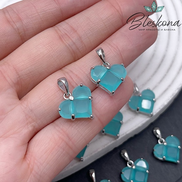 14,5*14 мм Цвет серебро, Подвеска Сердце бирюзовые матовые цирконы